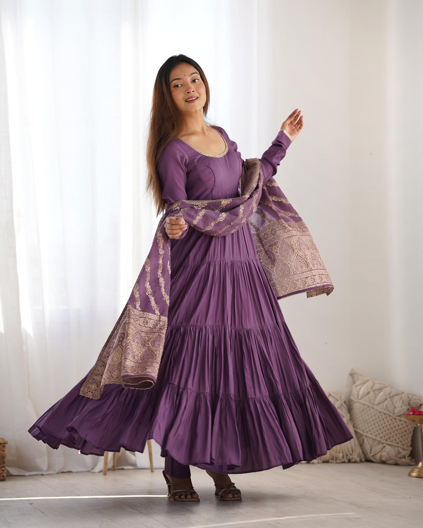 Solid Colour Romansilk Heavy Flared Anarkali Suit - Shopaholics Choice