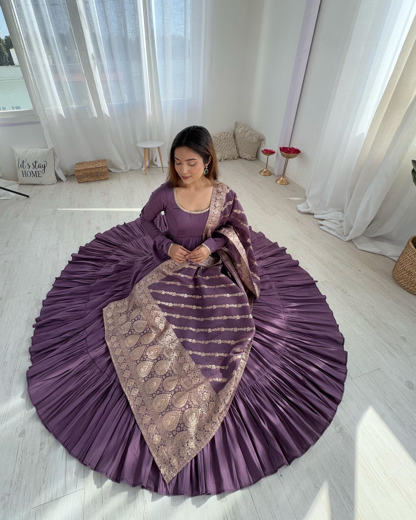 Solid Colour Romansilk Heavy Flared Anarkali Suit - Shopaholics Choice