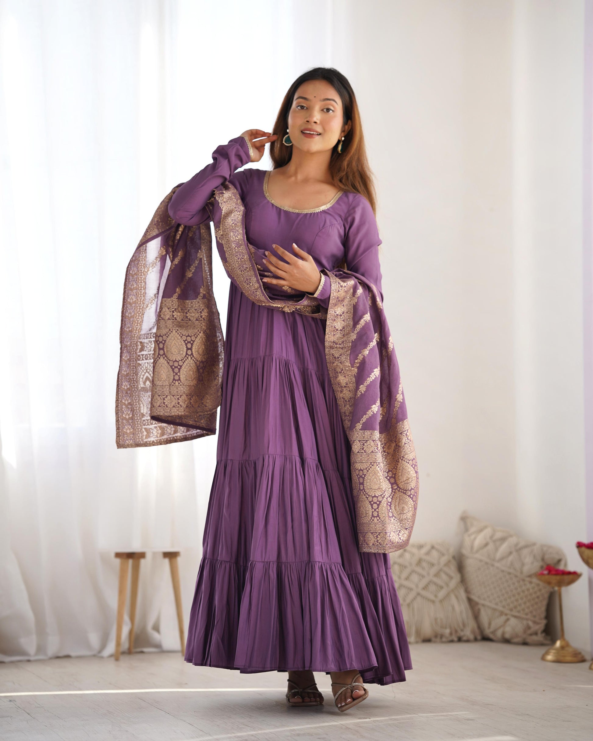 Solid Colour Romansilk Heavy Flared Anarkali Suit - Shopaholics Choice