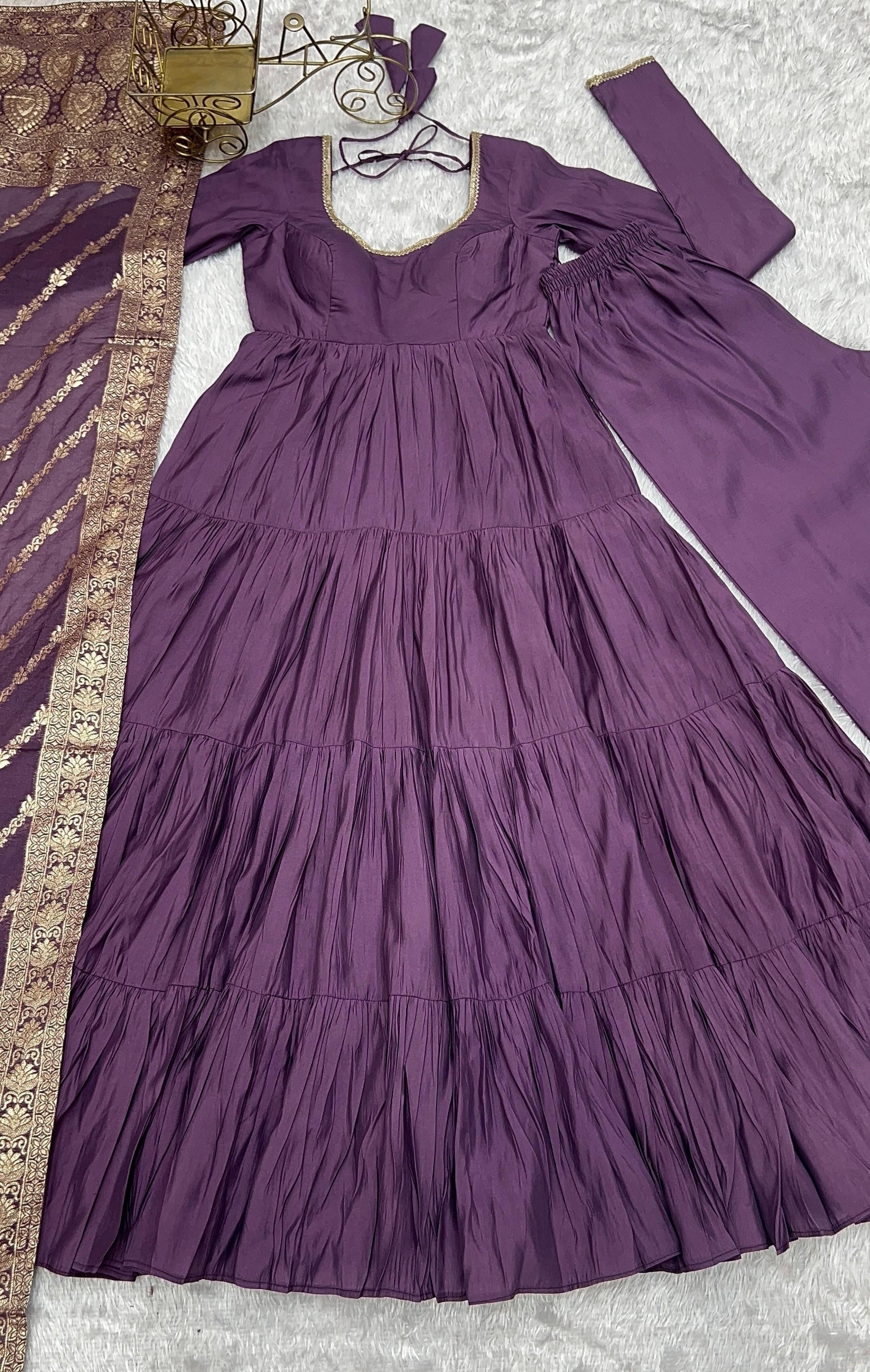 Solid Colour Romansilk Heavy Flared Anarkali Suit - Shopaholics Choice