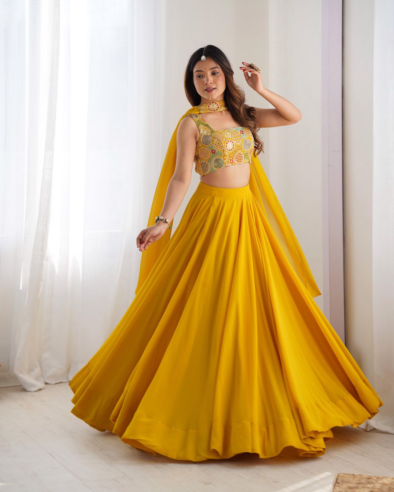 Solid color Georgette Stitched Flared Lehnga Choli - Shopaholics Choice