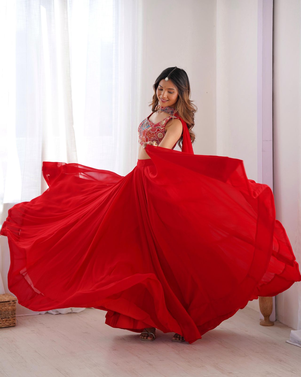 Solid color Georgette Stitched Flared Lehnga Choli - Shopaholics Choice