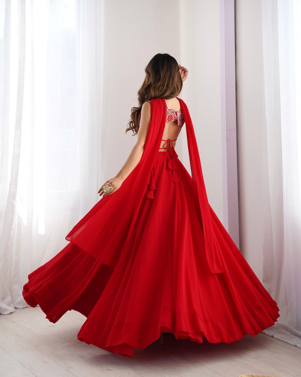 Solid color Georgette Stitched Flared Lehnga Choli - Shopaholics Choice