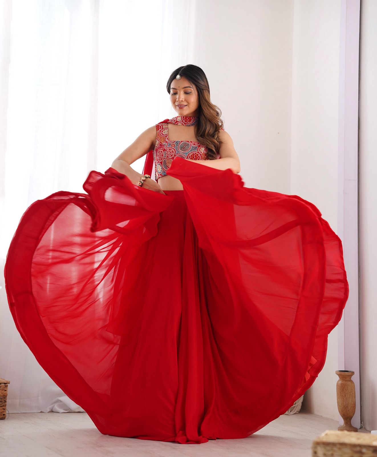 Solid color Georgette Stitched Flared Lehnga Choli - Shopaholics Choice