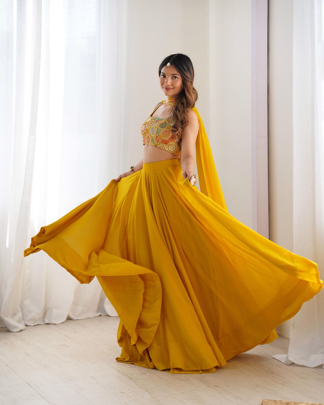Solid color Georgette Stitched Flared Lehnga Choli - Shopaholics Choice