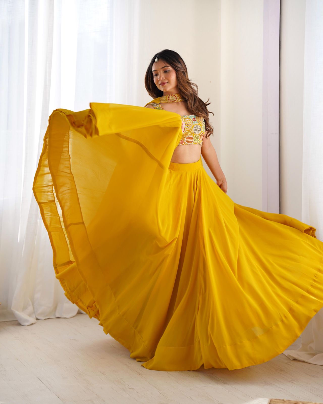 Solid color Georgette Stitched Flared Lehnga Choli - Shopaholics Choice