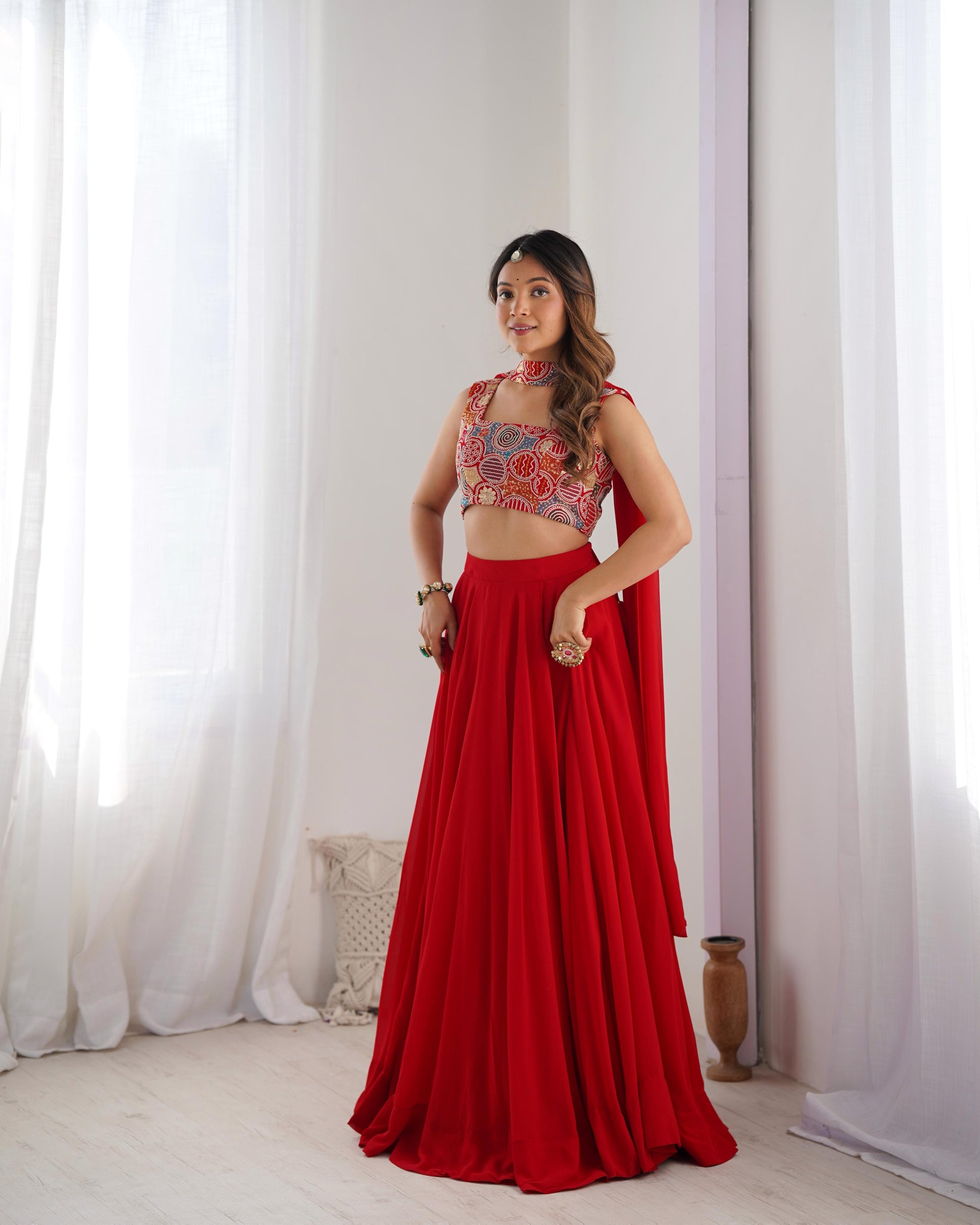Solid color Georgette Stitched Flared Lehnga Choli - Shopaholics Choice