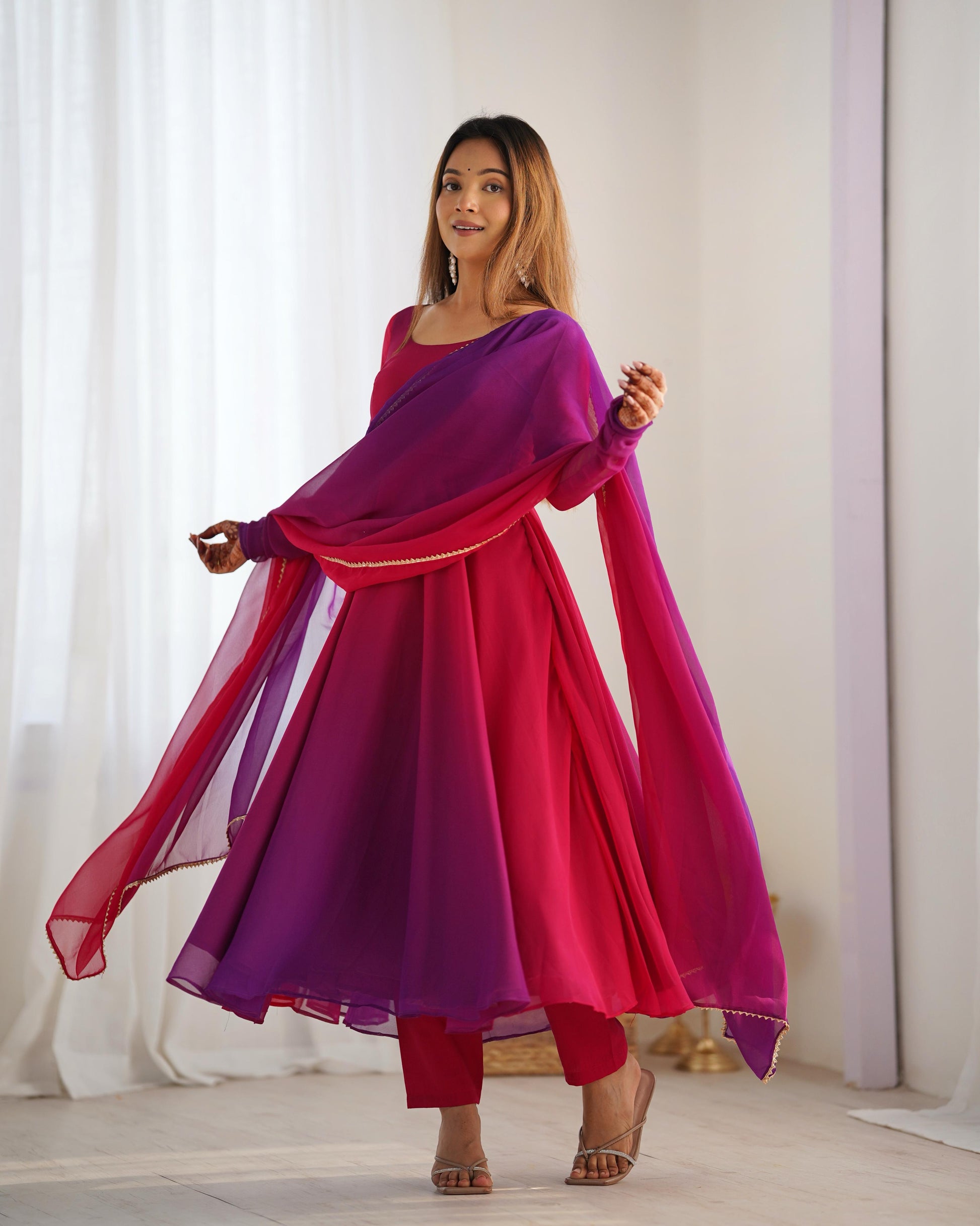 Red-Violet Georgette Flared Anarkali - Shopaholics Choice