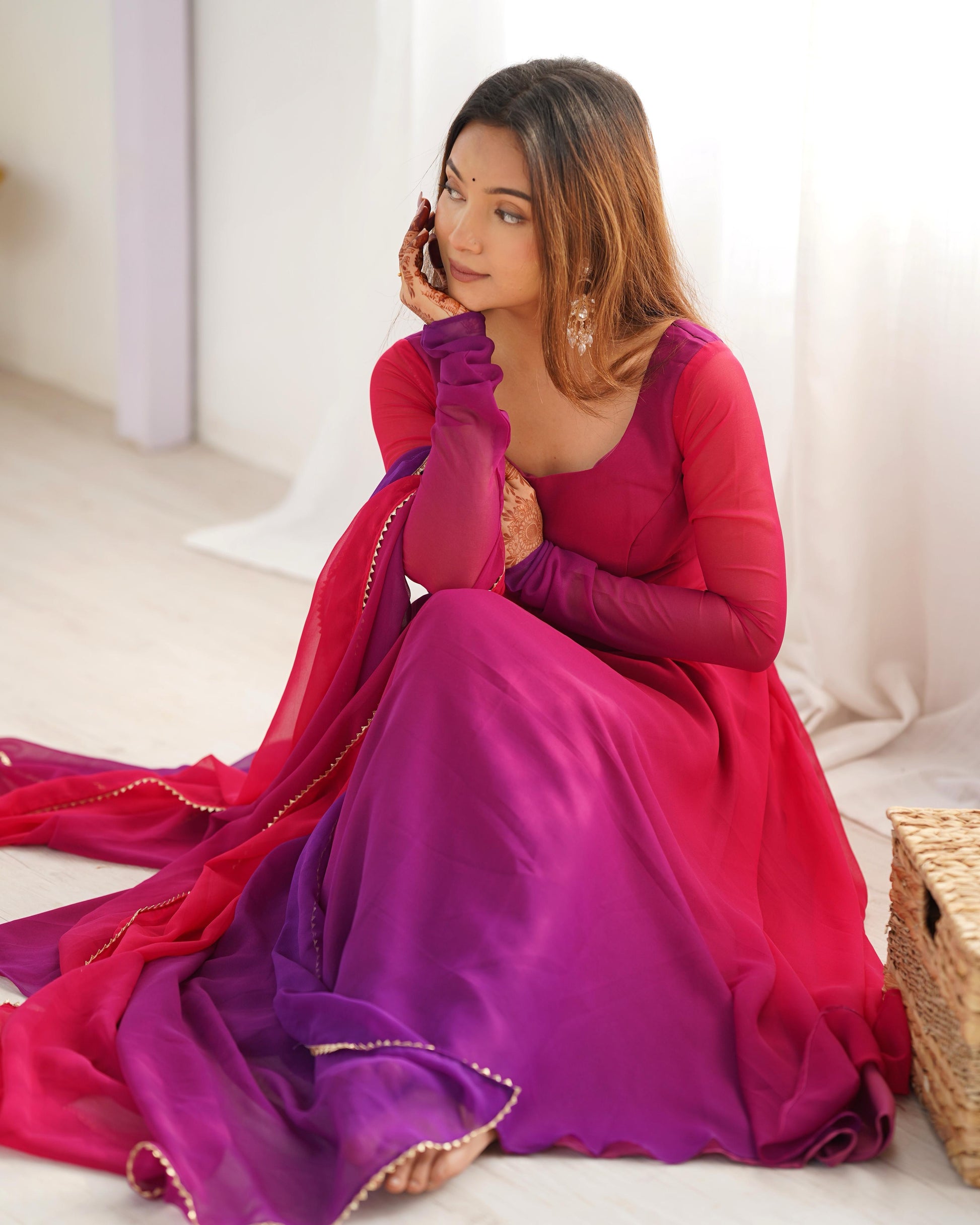 Red-Violet Georgette Flared Anarkali - Shopaholics Choice