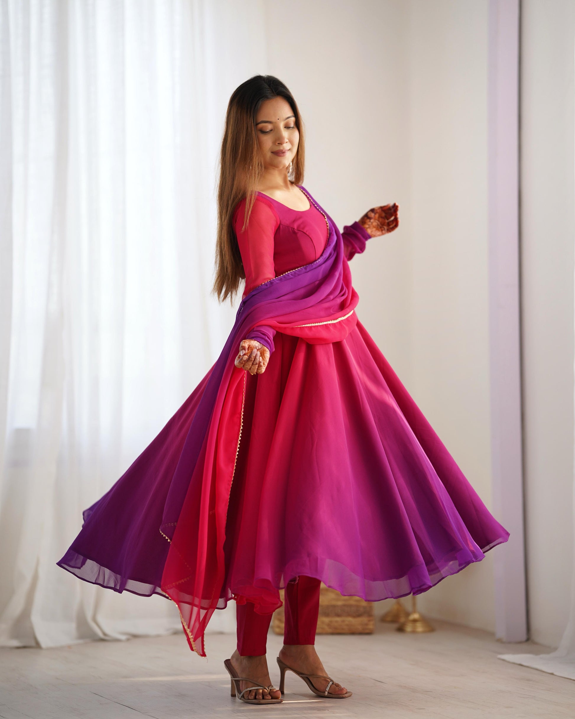 Red-Violet Georgette Flared Anarkali - Shopaholics Choice