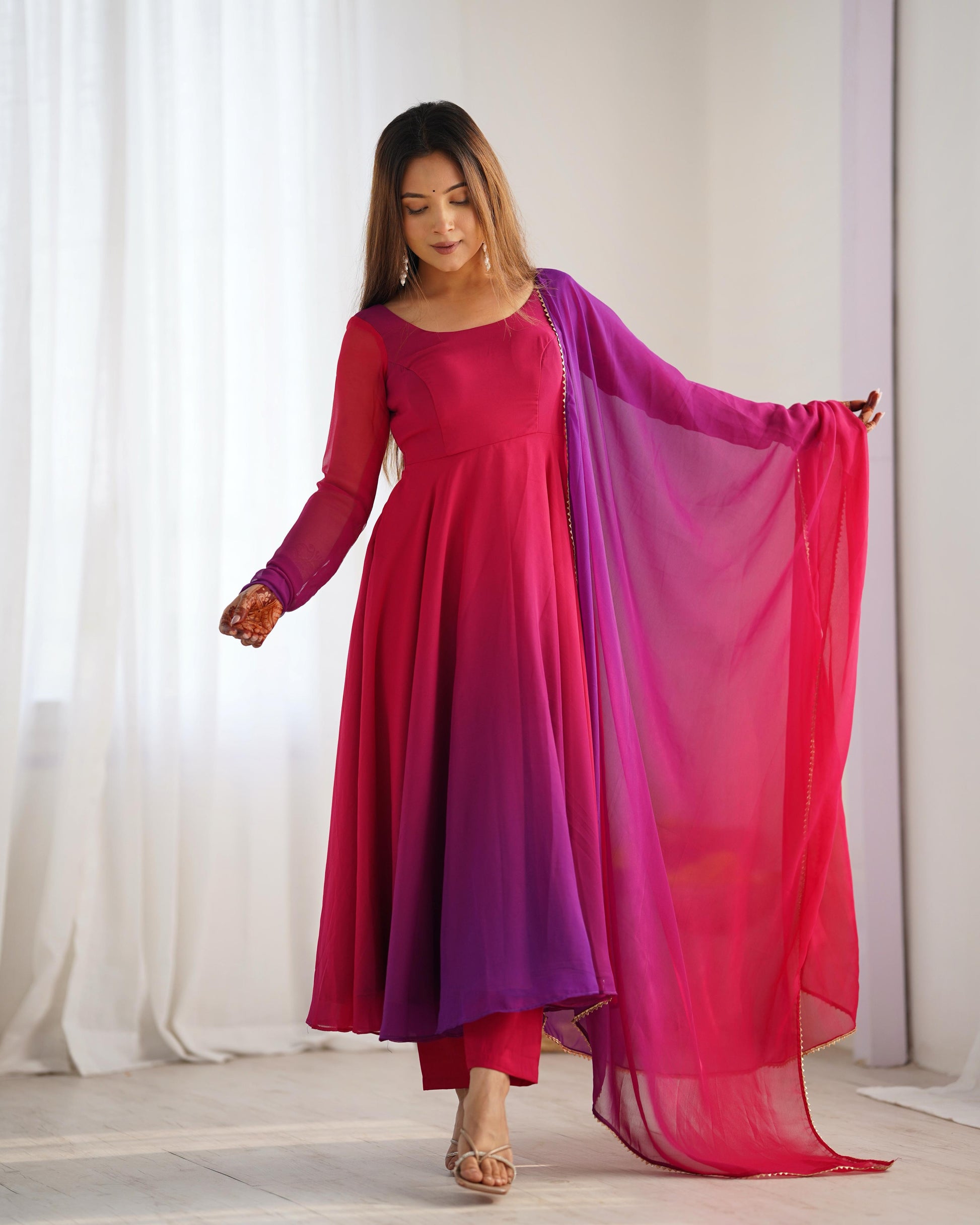 Red-Violet Georgette Flared Anarkali - Shopaholics Choice