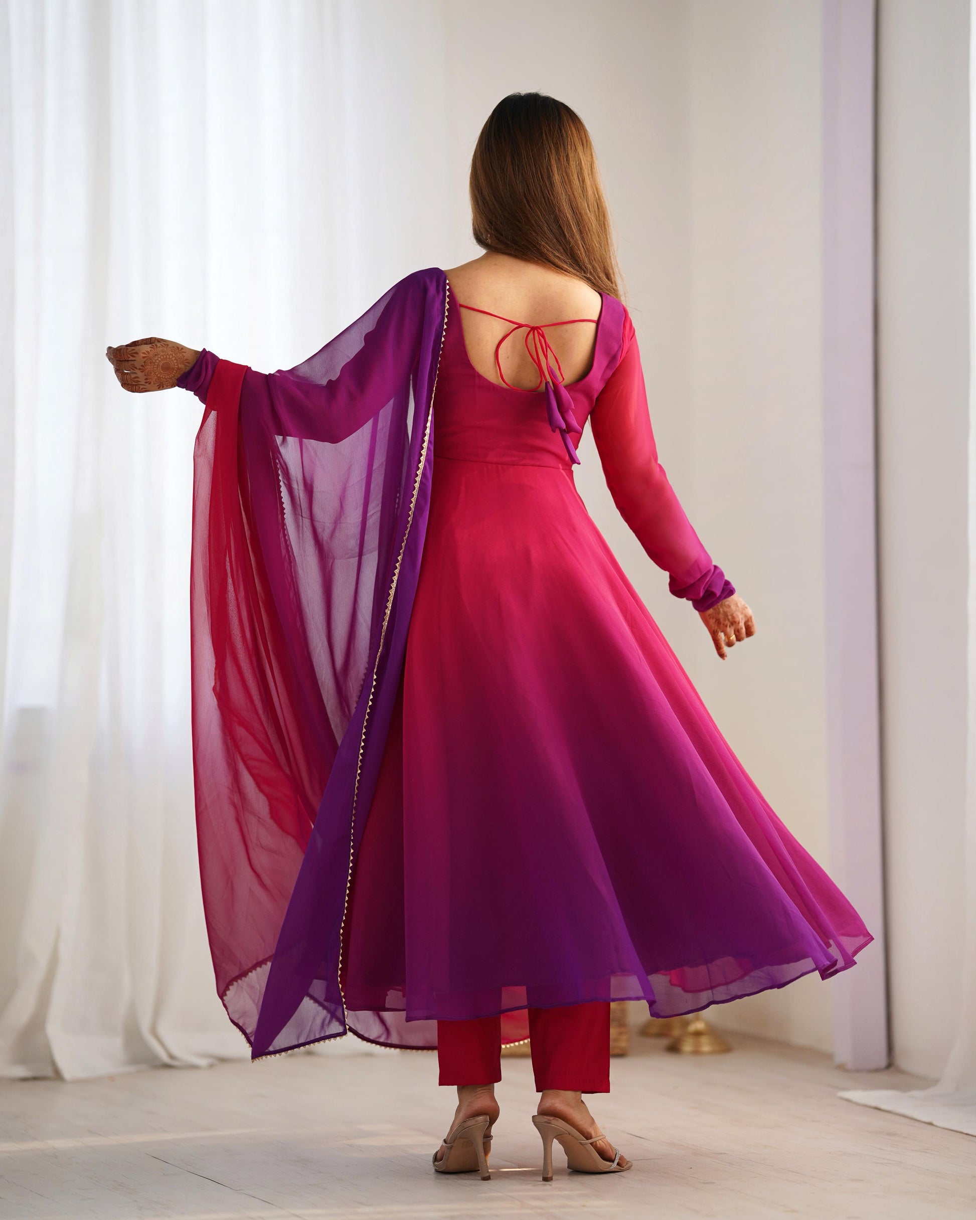 Red-Violet Georgette Flared Anarkali - Shopaholics Choice