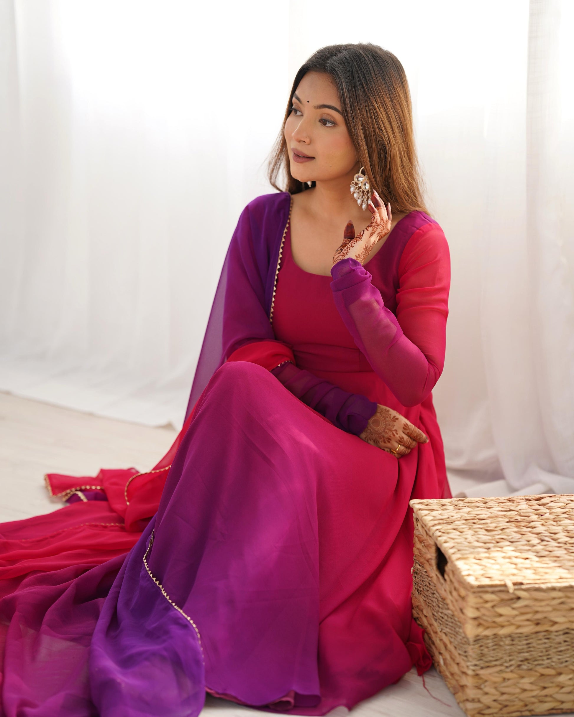 Red-Violet Georgette Flared Anarkali - Shopaholics Choice