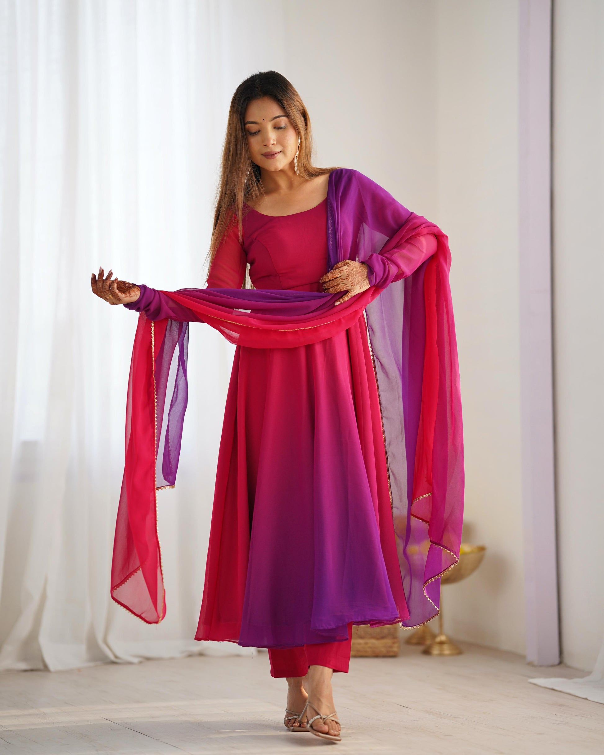 Red-Violet Georgette Flared Anarkali - Shopaholics Choice
