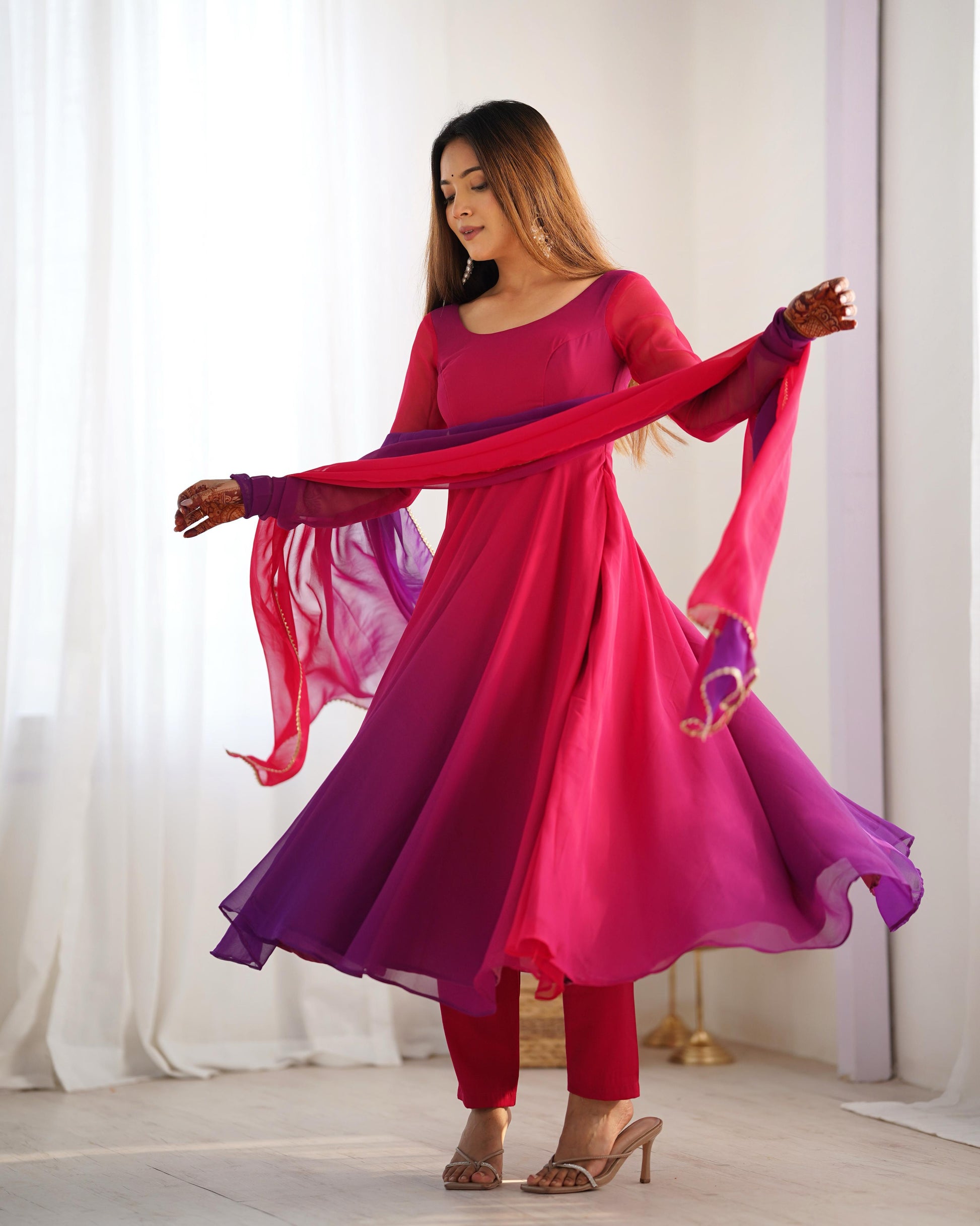 Red-Violet Georgette Flared Anarkali - Shopaholics Choice