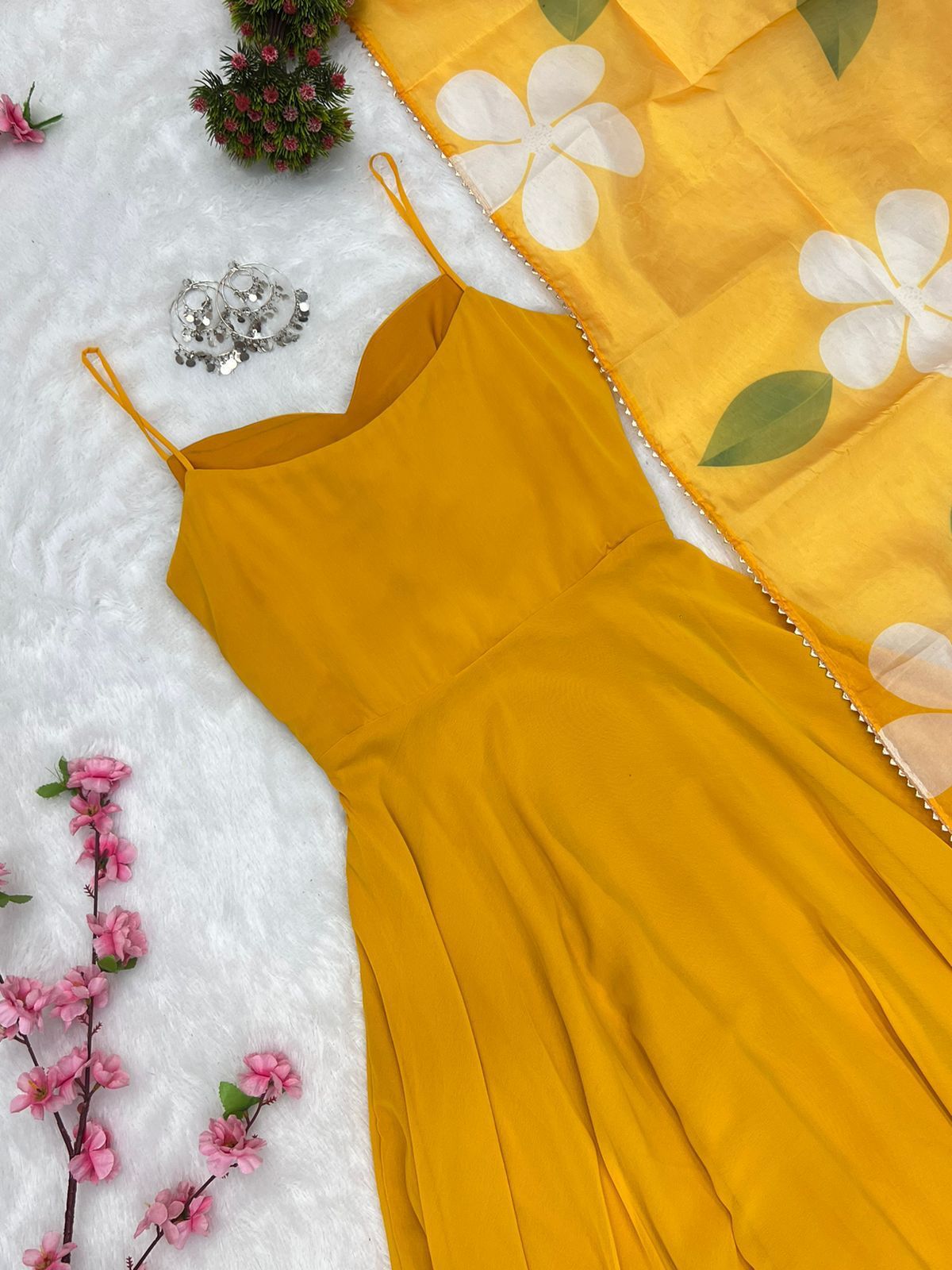 Solid Colour Faux Georgette Heavy Flared Anarkali Gown