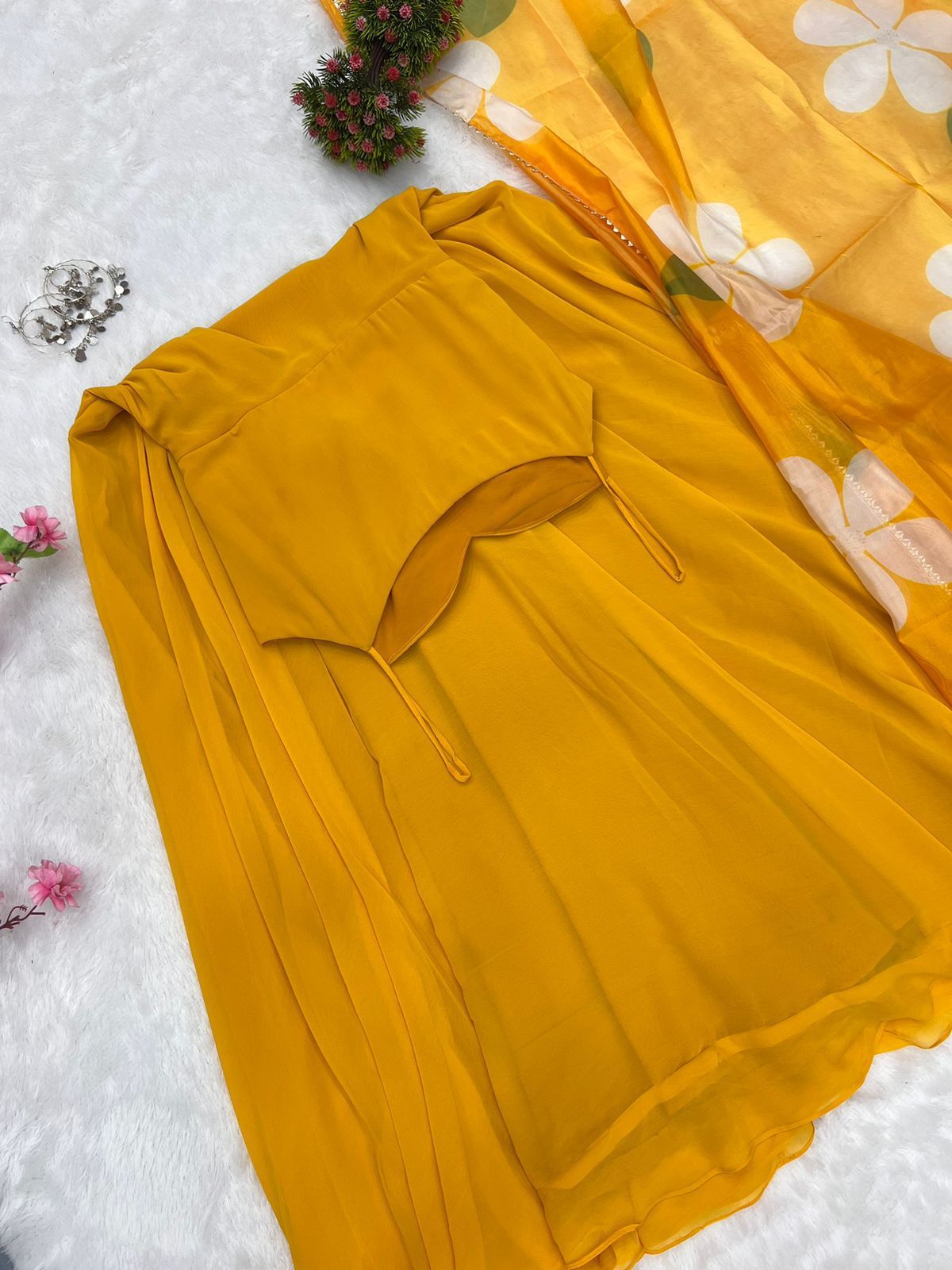 Solid Colour Faux Georgette Heavy Flared Anarkali Gown