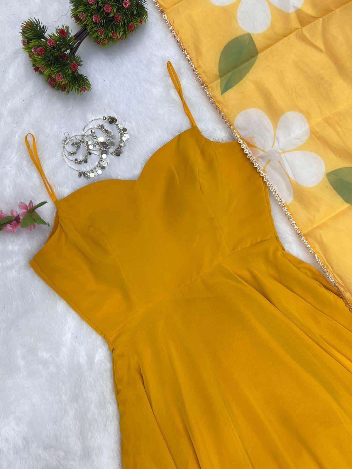 Solid Colour Faux Georgette Heavy Flared Anarkali Gown