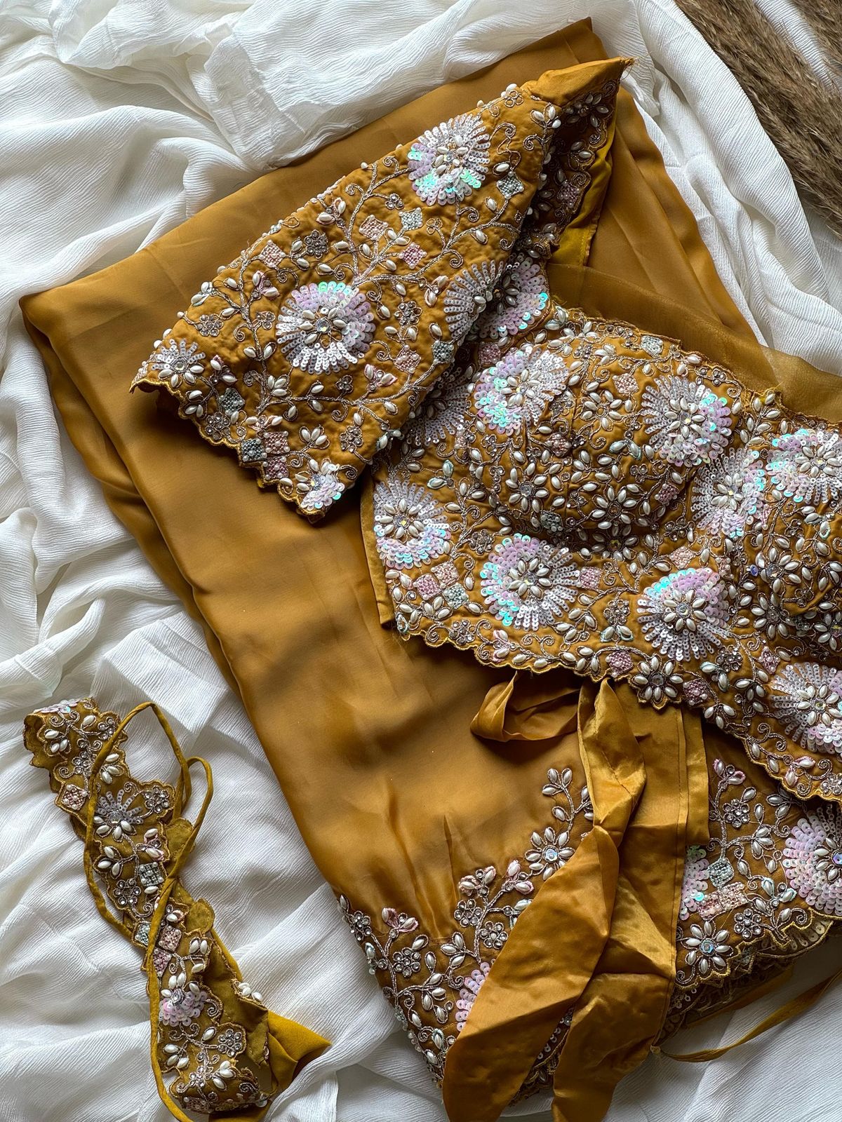 Crepe Silk Heavy Embroidered Predrapped Saree - Shopaholics Choice