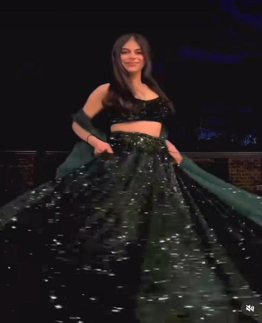 DarkGreen Velvet Heavy Sequins Lehnga