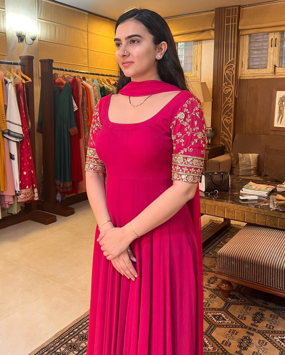 RaniPink Faux Georgette Embroidery Sleeves Suit