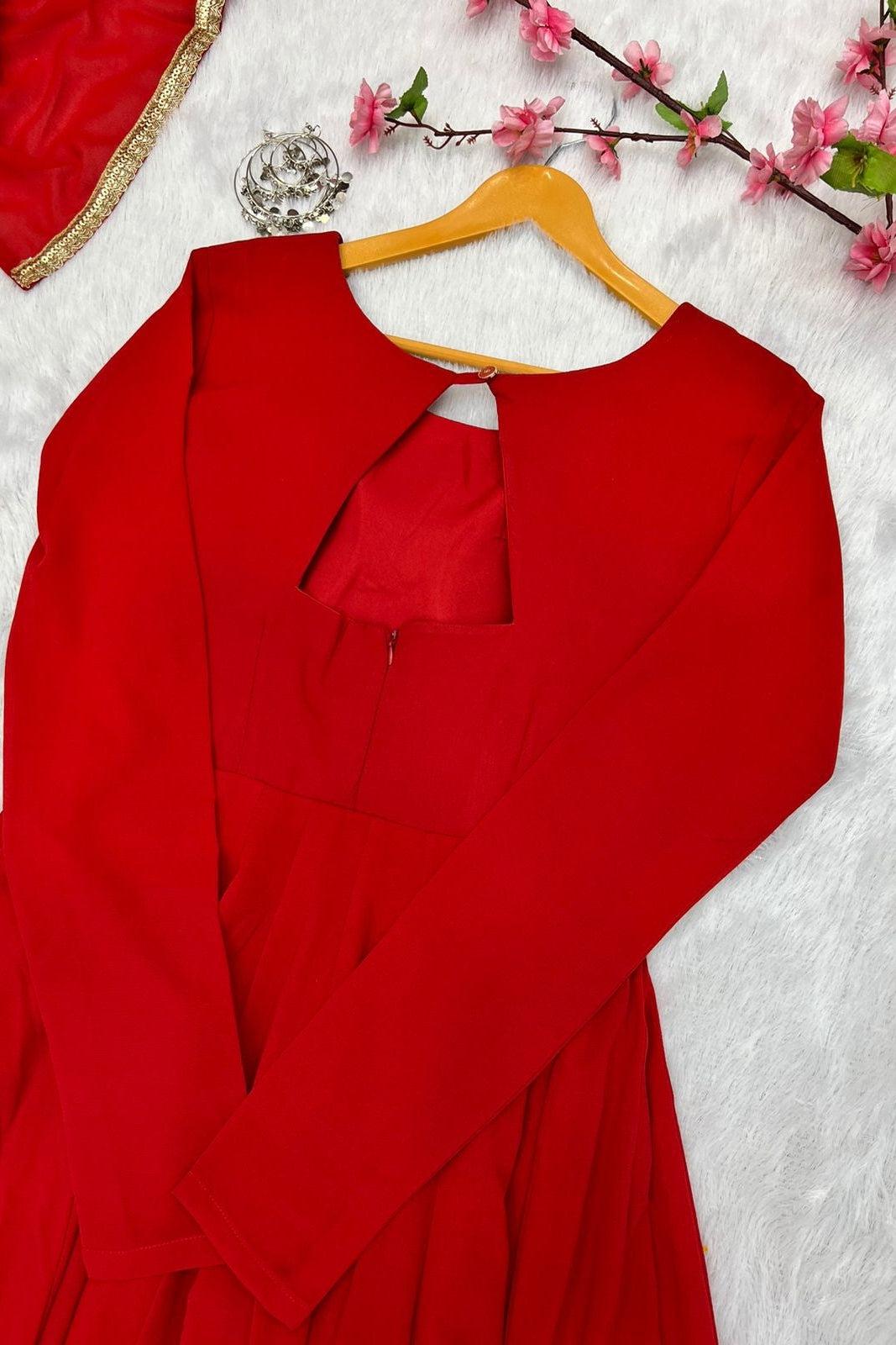 Solid Red Georgette Heavy Flared Suit