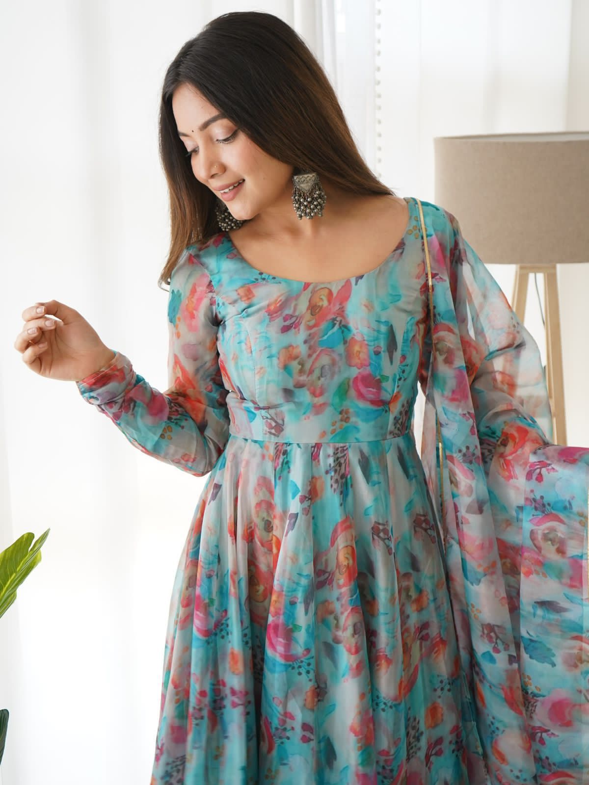 Tabby Organza Printed Belted suit