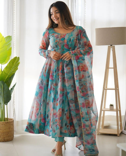 Tabby Organza Printed Belted suit